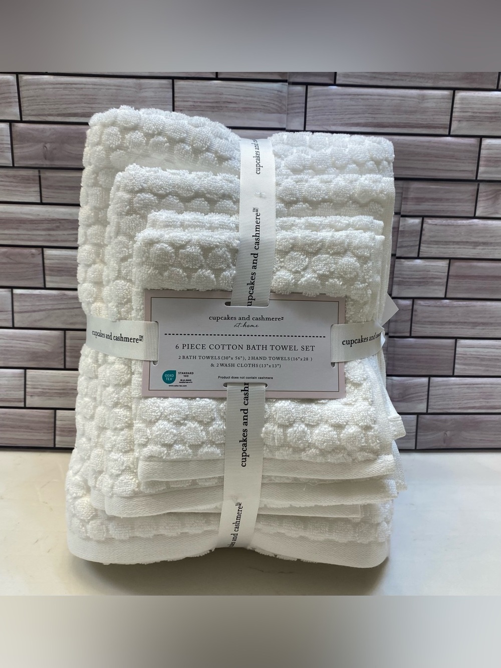 Cupcakes and Cashmere ❤️Polka dot (6) cotton Bath Towel Set White NWT